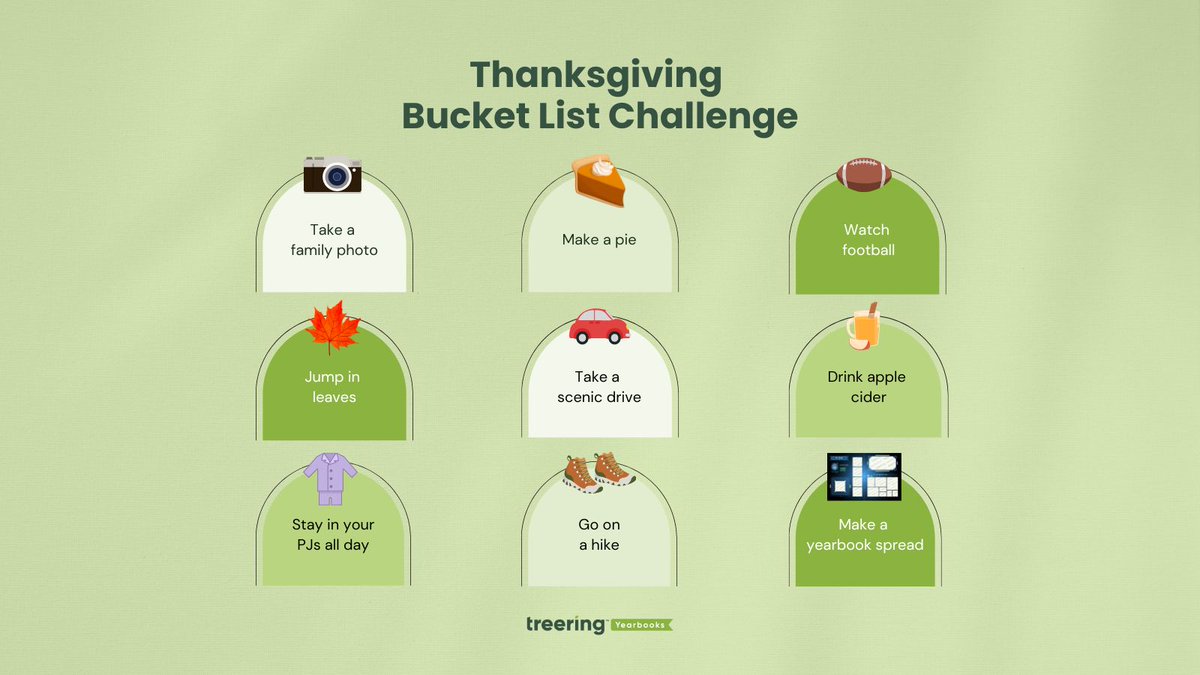 Check these items off your Thanksgiving break! Which ones are you looking forward to the most?

#thanksgiving #bucketlist #yearbook #familyphoto #football #thanksgivingday