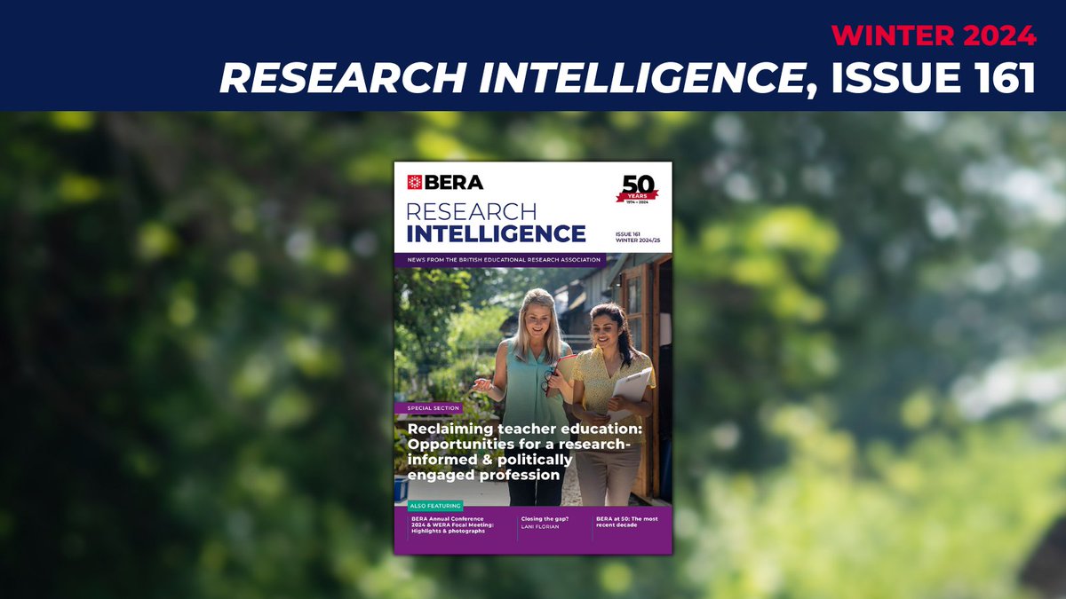 BERA (@beranews) on Twitter photo ❄️ Winter 2024
New issue of Research Intelligence (issue 161):
Reclaiming teacher education: Opportunities for a research informed & politically engaged profession
@RushtonDr <a href="/DrClareBrooks/">Clare Brooks</a> <a href="/ESharpling/">Elaine Sharpling</a> <a href="/Barbara134134/">Barbara Skinner</a>
Download and read here: bera.ac.uk/publication/wi… ❄️ Winter 2024
New issue of Research Intelligence (issue 161):
Reclaiming teacher education: Opportunities for a research informed & politically engaged profession
@RushtonDr <a href="/DrClareBrooks/">Clare Brooks</a> <a href="/ESharpling/">Elaine Sharpling</a> <a href="/Barbara134134/">Barbara Skinner</a>
Download and read here: bera.ac.uk/publication/wi…