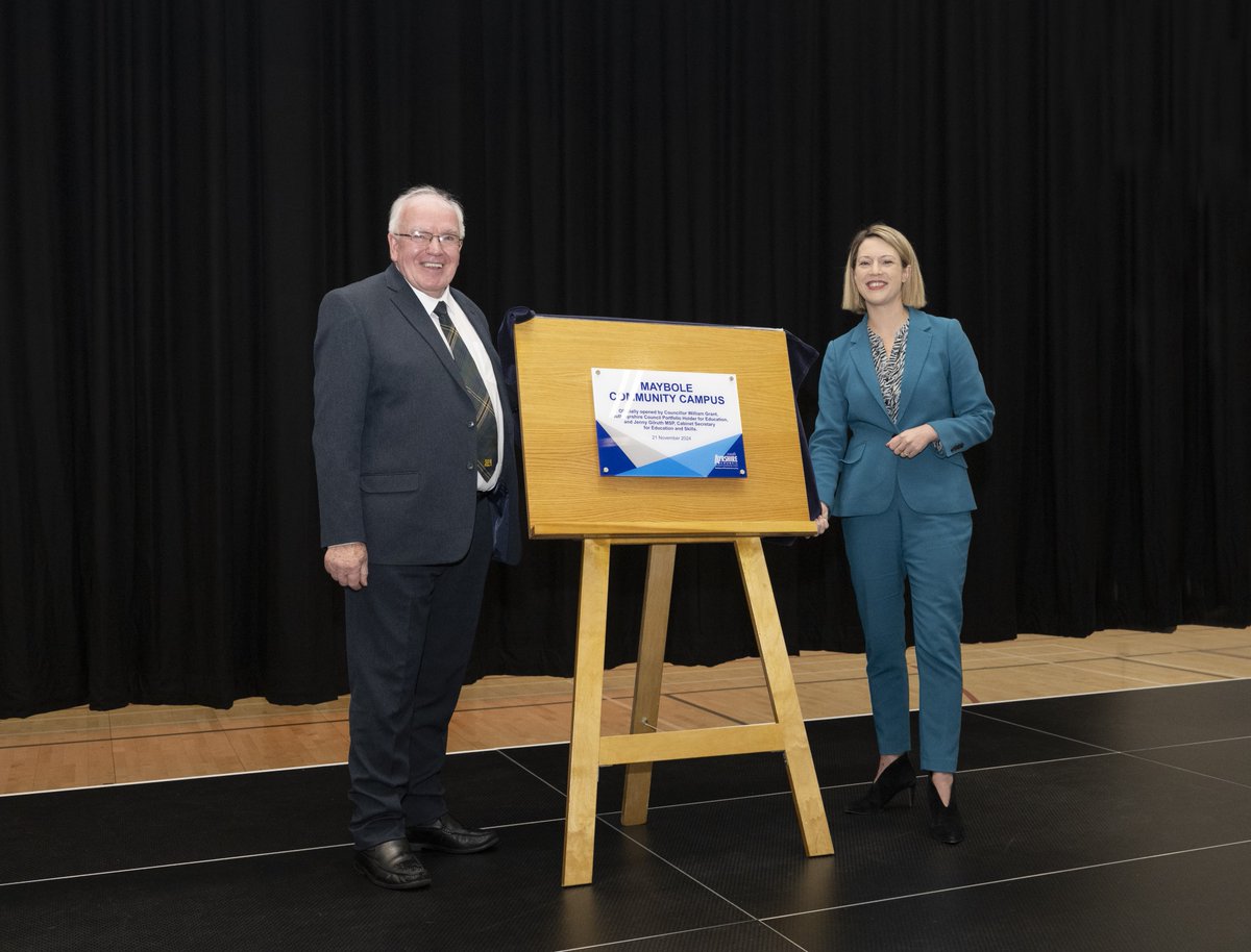 southayrshire's tweet photo. Maybole Community Campus has been officially opened! Cllr William Grant our Education Portfolio Holder and Jenny Gilruth MSP, Cabinet Secretary for Education and Skills unveiled the ceremonial plaque. https://t.co/Tm7dOWcFqu