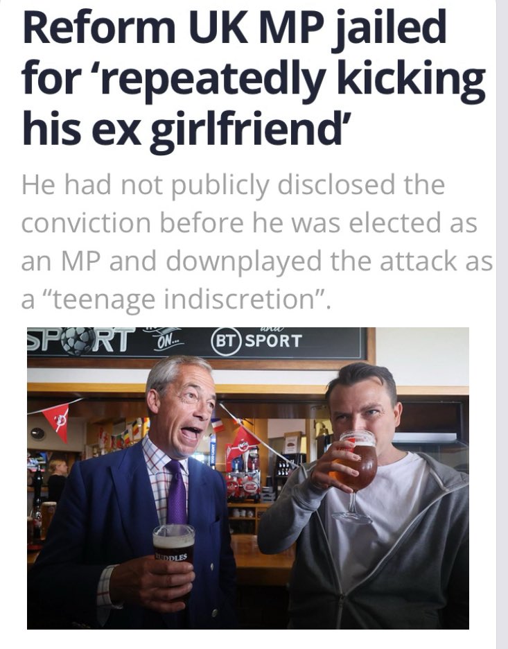 <a href="/LeeAndersonMP_/">Lee Anderson MP</a> Hey Chief Whip, what is Reform UK PLC’s policy on people that repeatedly kick women?
Do they:
1 Withdraw the whip and kick them out of the party?
2 Let their leader take them out for a pint and have a good old laugh?