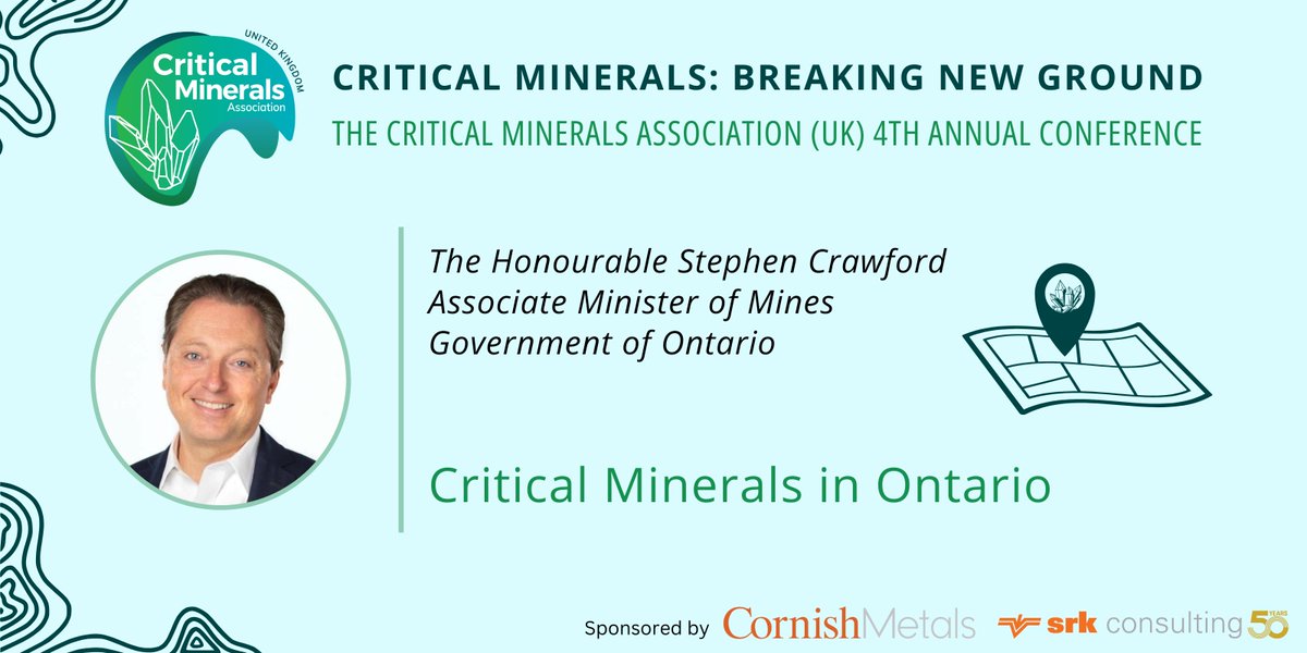 Critical Minerals Association (UK) (@cma_minerals) on Twitter photo We are pleased to be welcoming the Honourable Stephen Crawford <a href="/stcrawford2/">Stephen Crawford</a> and Baroness Northover for a fireside chat at our 4th Annual Conference, discussing the opportunities in Ontario for securing critical minerals 🎟️ Register your place here: bit.ly/3SxouBV We are pleased to be welcoming the Honourable Stephen Crawford <a href="/stcrawford2/">Stephen Crawford</a> and Baroness Northover for a fireside chat at our 4th Annual Conference, discussing the opportunities in Ontario for securing critical minerals 🎟️ Register your place here: bit.ly/3SxouBV