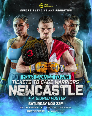 OcelotMMA's tweet photo. 🚨GIVEAWAY🚨

I am giving away two tickets for Cage Warriors 181 going down tomorrow in Newcastle, along with a signed poster.

To enter the Giveaway:
 
1. Follow myself &amp; @CageWarriors  

2. Reply #CW181 below this tweet

A winner will be selected this evening. https://t.co/0MnyVffLAT
