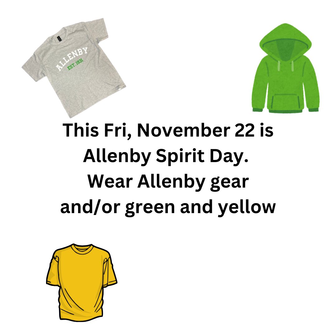 🍕 Reminder: TODAY is Pizza Day and <a href="/AllenbyPS_TDSB/">AllenbyPS_TDSB</a> Spirit Day! #AllenbyPS #PizzaDay 💛💚