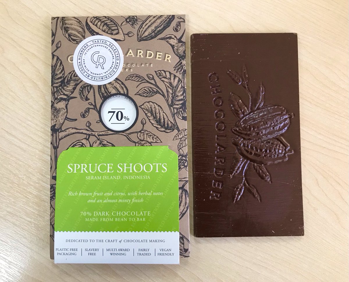 Don’t want to peak too soon with the festive stuff but I had to share this lovely bar. Made by my pals at ⁦<a href="/chocolarder/">Chocolarder</a>⁩ with locally foraged spruce shoots which they blend with Indonesian cacao for a wonderful wintry dark bar. Fab!