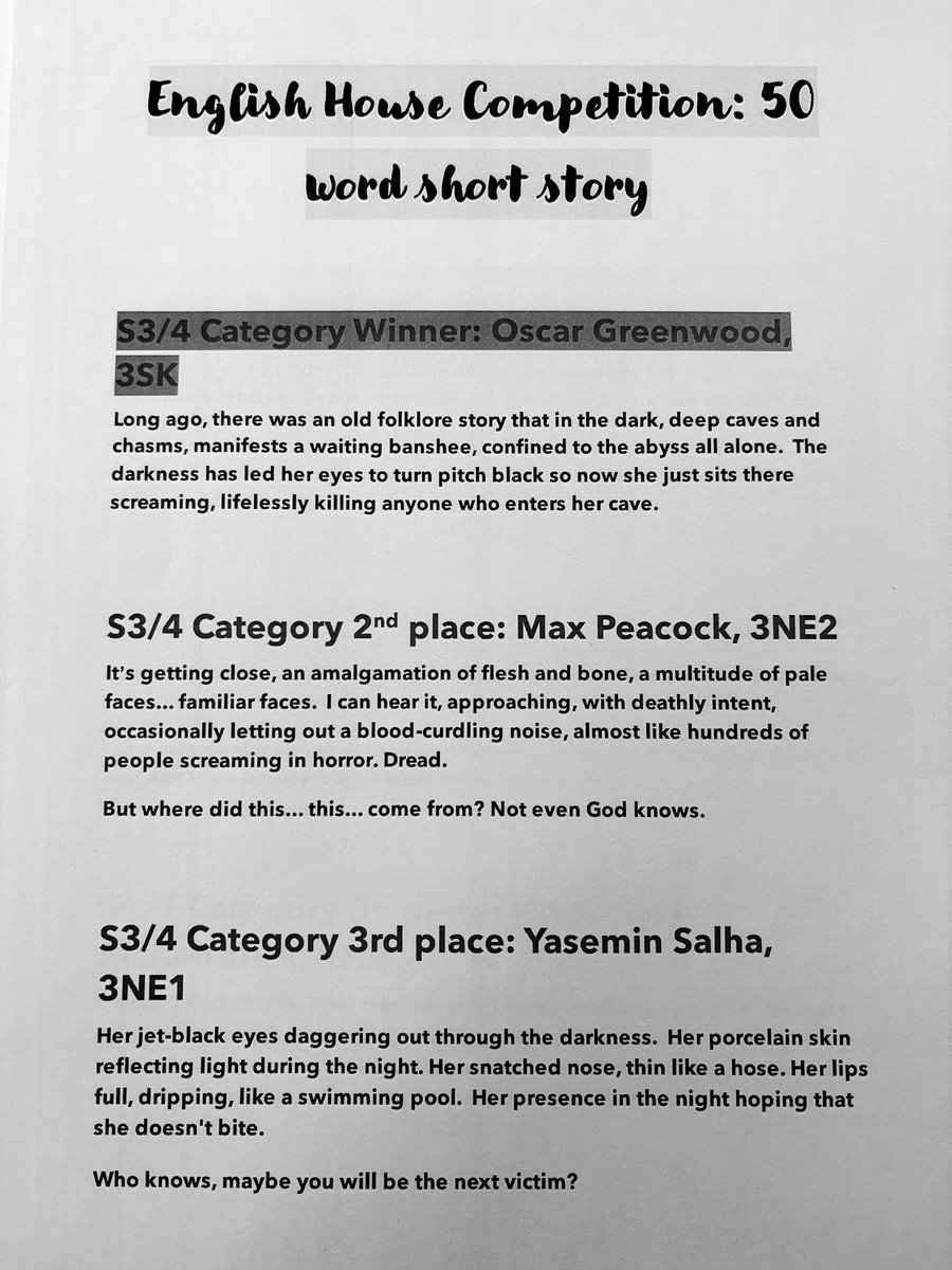 WINNERS of our Interhouse Halloween writing competition! Hugely impressed as always by the talent of our #ghsstars See Mrs Burns in F014 if you have still to collect your prize. <a href="/Greenfaulds_HS/">Greenfaulds HS</a>
