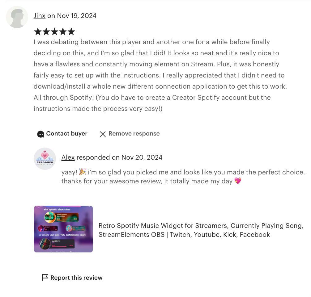 streamerwidget's tweet image. sure...reviews are always awesome. but these ones hit different ᡣ𐭩... aaand I couldn't help but give a 35% store discount forever ^_^

#twitchstreamer #vtuber #spotifymusic #streamerassets #retrogaming