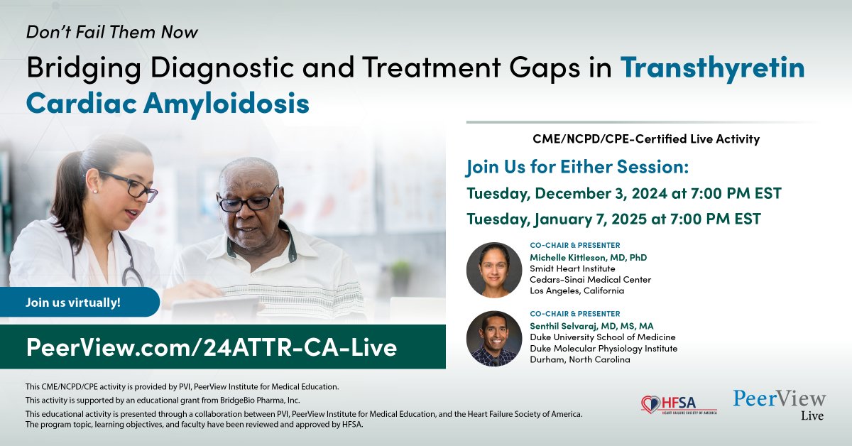 Happening 12/3! HFSA Education Partner Program: Don't Fail Them Now: Bridging Diagnostic and Treatment Gaps in Transthyretin Cardiac Amyloidosis. Discover More >> bit.ly/3Z7JAtc