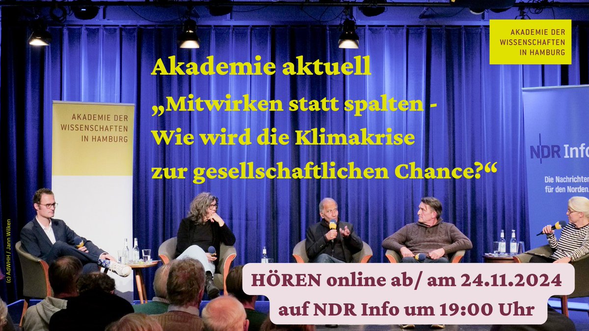 Akademie der Wissenschaften in Hamburg (@awhamburg) on Twitter photo #Akademieaktuell: Die Podiumsdiskussion „Mitwirken statt spalten – Wie wird die #Klimakrise zur gesellschaftlichen Chance?“ im <a href="/resonanzraum/">resonanzraum l blog</a> sendet @NDRinfo am Sonntag, 24.11.24, 19 h u.a. mit #MojibLatif + <a href="/Engels_Klima/">Anita Engels</a>. Ab Sonntag schon #online verfügbar
ndr.de/ARD-Infoabend-… #Akademieaktuell: Die Podiumsdiskussion „Mitwirken statt spalten – Wie wird die #Klimakrise zur gesellschaftlichen Chance?“ im <a href="/resonanzraum/">resonanzraum l blog</a> sendet @NDRinfo am Sonntag, 24.11.24, 19 h u.a. mit #MojibLatif + <a href="/Engels_Klima/">Anita Engels</a>. Ab Sonntag schon #online verfügbar
ndr.de/ARD-Infoabend-…