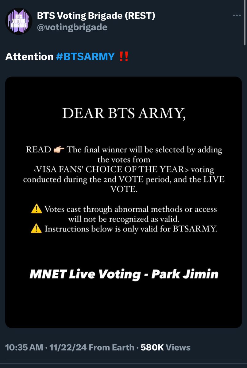 votingbrigade's tweet photo. MISSION ACCOMPLISHED AS PLANNED 💯

🏆2018: BTS
🏆2019: BTS
🏆2020: BTS
🏆2021: BTS
🏆2022: BTS
🏆2023: BTS
🏆2024: JIMIN of BTS 

Thank you trusting BVB and @01Btsxarmy. WELL DONE ARMY ! 💜 https://t.co/ihSGG637yz