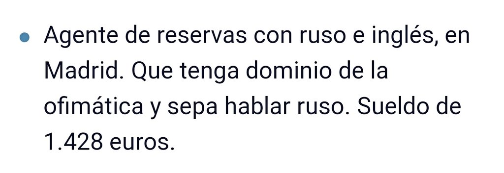 loreenagil's tweet photo. Qué poca vergüenza.

Te piden dominio de RUSO e inglés y te dan 1428 euros. 

Luego se preguntarán por qué los jóvenes emigramos a Alemania, Suiza y en general, a cualquier sitio en el que no te den poco más que una palmadita en la espalda después de haber estudiado una carrera. https://t.co/H3cb0pHVvg