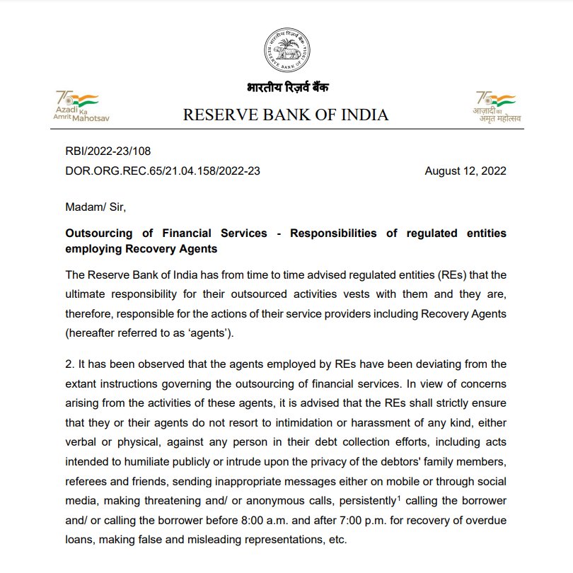 lawpay_in's tweet photo. The @RBI has from time to time advised regulated entities, (banks, NBFCs, etc.) that the ultimate responsibility for their outsourced activities vests with them and they are, therefore, responsible for the actions of their Recovery Agents.
#DebtDefence #Legal #Relief https://t.co/wbgVVwkTpk