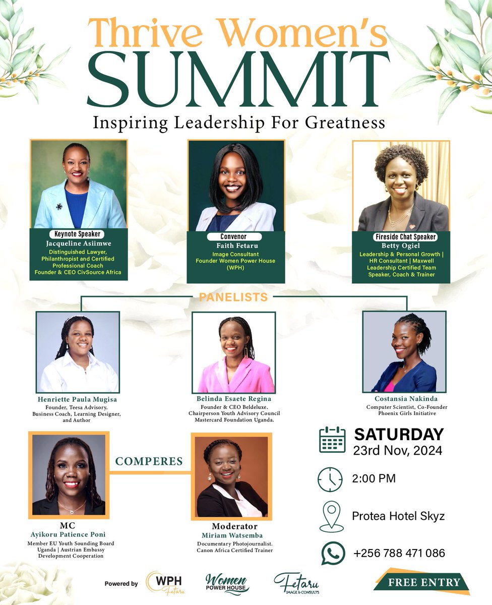 Fetaru Faith (@faithfetaru) on Twitter photo It’s just hours to the long awaited day.
Tomorrow, all roads lead to the Thrive Women’s Summit at Protea By Marriot Skyz.
Entry is Free!
Ladies, see you then.
<a href="/asiimwe4justice/">Jacqueline Asiimwe</a> <a href="/BettyOgiel/">Betty Ogiel</a> <a href="/WATSEMBAMIRIAM/">The Story</a> <a href="/PeshPoni/">Patience Poni Ayikoru 👩🏿💼</a>
#ThriveWomensSummit
#WomenPowerHouse
#InspiringGreatness It’s just hours to the long awaited day.
Tomorrow, all roads lead to the Thrive Women’s Summit at Protea By Marriot Skyz.
Entry is Free!
Ladies, see you then.
<a href="/asiimwe4justice/">Jacqueline Asiimwe</a> <a href="/BettyOgiel/">Betty Ogiel</a> <a href="/WATSEMBAMIRIAM/">The Story</a> <a href="/PeshPoni/">Patience Poni Ayikoru 👩🏿💼</a>
#ThriveWomensSummit
#WomenPowerHouse
#InspiringGreatness