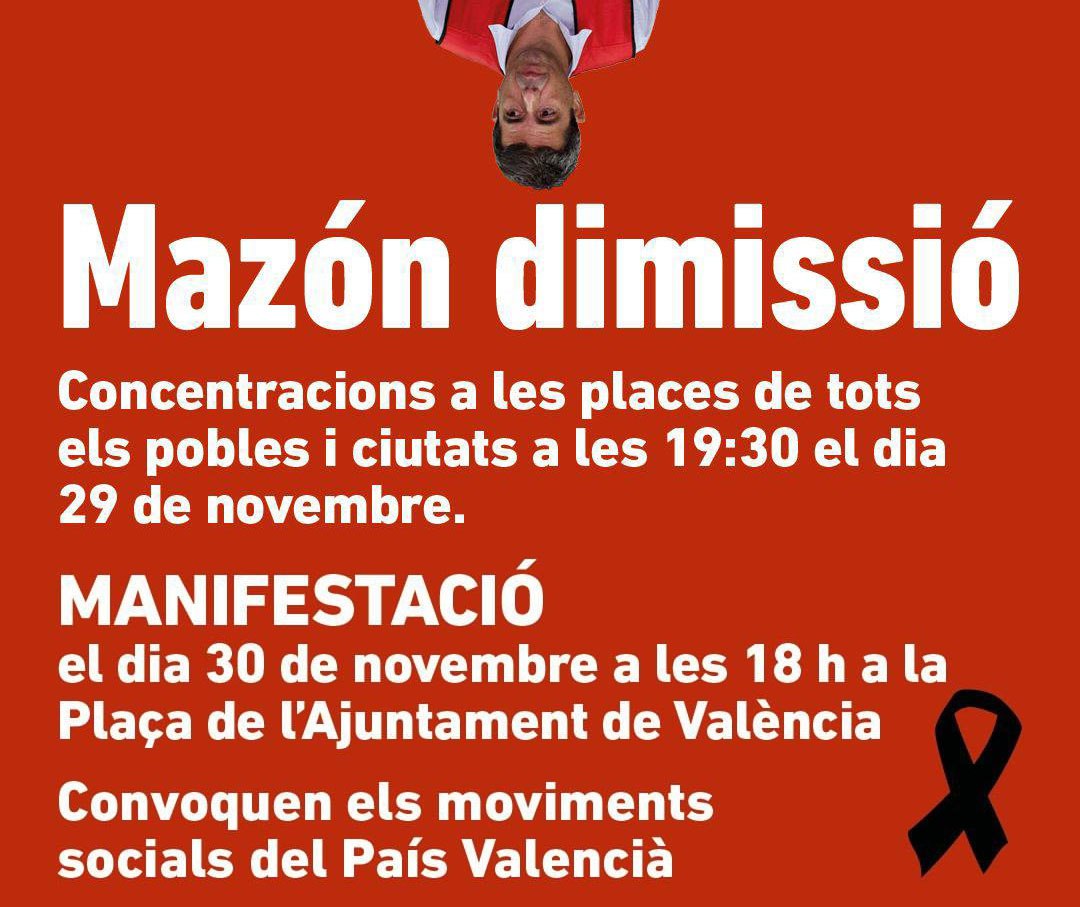 📢 <a href="/ccoopv/">CCOO País Valencià</a> se suma a les mobilitzacions i crida a la seua afiliació a exigir responsabilitats per la #DANA #MazónDimissió

📅 Divendres 29  CONCENTRACIONS
 🕗 19.30 h📍a les places de tots els pobles

 📅 Dissabte 30
 MANIFESTACIÓ
 🕕 18 h📍des de la plaça de  l'<a href="/AjuntamentVLC/">Ajuntament València</a>