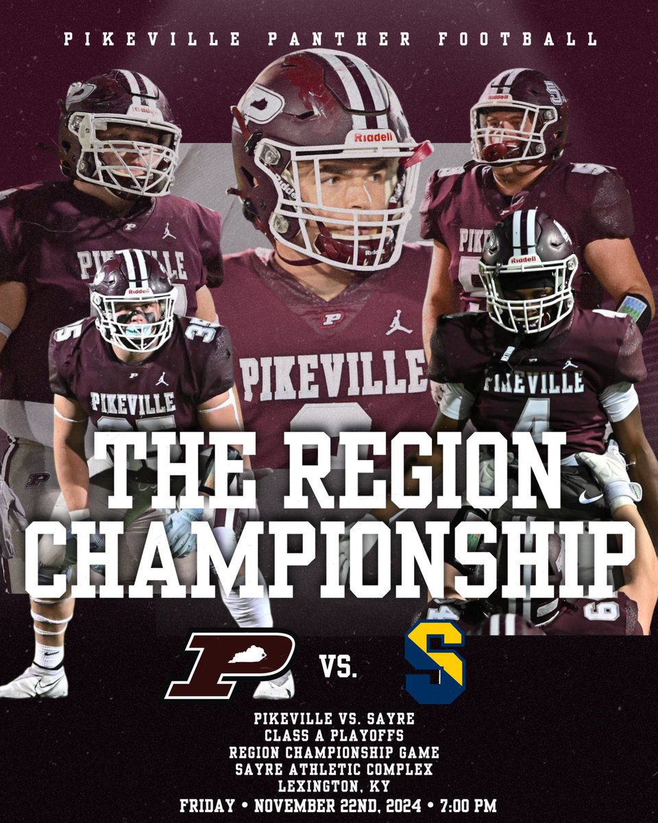 Pikeville HS Panther Football (@pikevillehsfb) on Twitter photo ๐ฆ๐ช๐ด๐ฎ ๐ค๐น ๐ฝ๐ฑ๐ฎ ๐๐ฌ๐ฑ๐ธ๐ฎ๐ผ ๐๏ธ
The #3 Panthers travel across the Mountain Parkway to the 859 in search of the programโs 28th Region crown as they take on the #1 Spartans.
๐ Sayre๐ก๏ธ
๐Lexington, KY
๐ Sayre Athletic Complex
๐ป 93.1 WDHR
๐บ Mountain Top Sports
โฐ 7:00 ๐ฆ๐ช๐ด๐ฎ ๐ค๐น ๐ฝ๐ฑ๐ฎ ๐๐ฌ๐ฑ๐ธ๐ฎ๐ผ ๐๏ธ
The #3 Panthers travel across the Mountain Parkway to the 859 in search of the programโs 28th Region crown as they take on the #1 Spartans.
๐ Sayre๐ก๏ธ
๐Lexington, KY
๐ Sayre Athletic Complex
๐ป 93.1 WDHR
๐บ Mountain Top Sports
โฐ 7:00