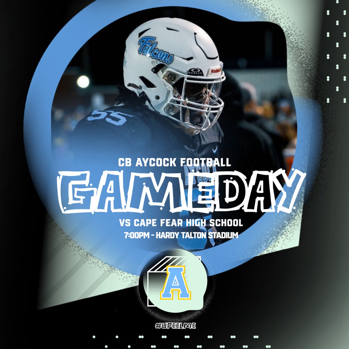 Gameday! The Golden Falcons host the Cape Fear Colts tonight in Hardy Talton Stadium at 7:00pm. Come on out to support this GREAT group of young men! #aycockfootball #ufeelme #ohhesscared