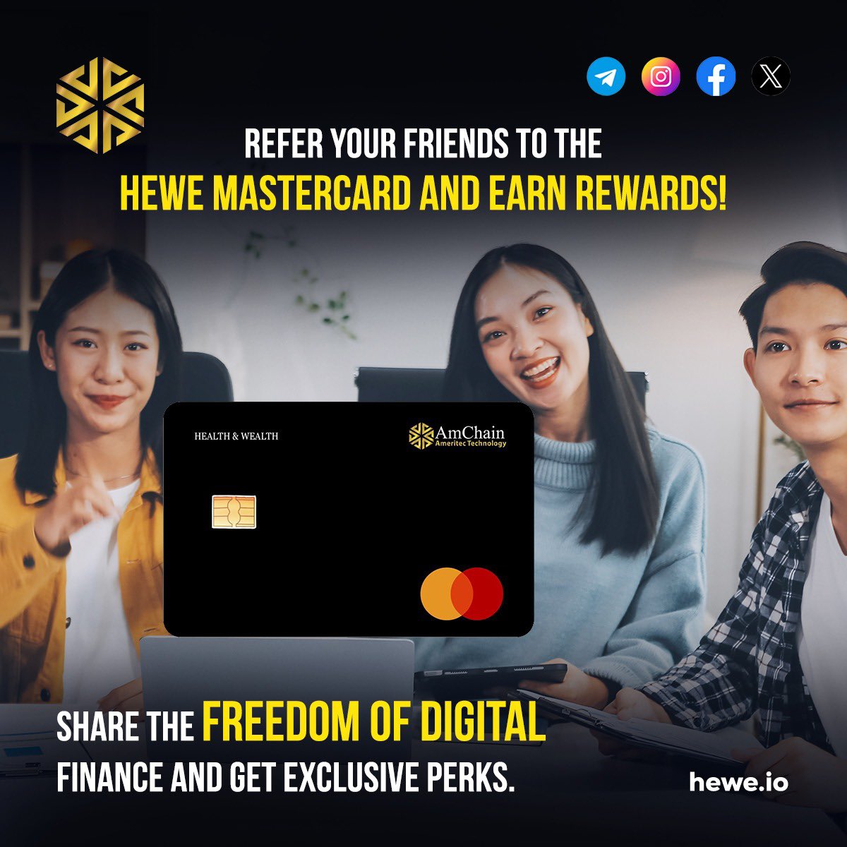 heweofficial's tweet photo. 🚀 Unlock the future of digital finance! Refer your friends to the HEWE MasterCard and enjoy exclusive rewards! 🌟 

Start earning today and experience the freedom of seamless transactions. 💳✨

#HEWEMasterCard #DigitalFinance #ReferAndEarn #CryptoLife #AmChain https://t.co/0j7PLLPteu