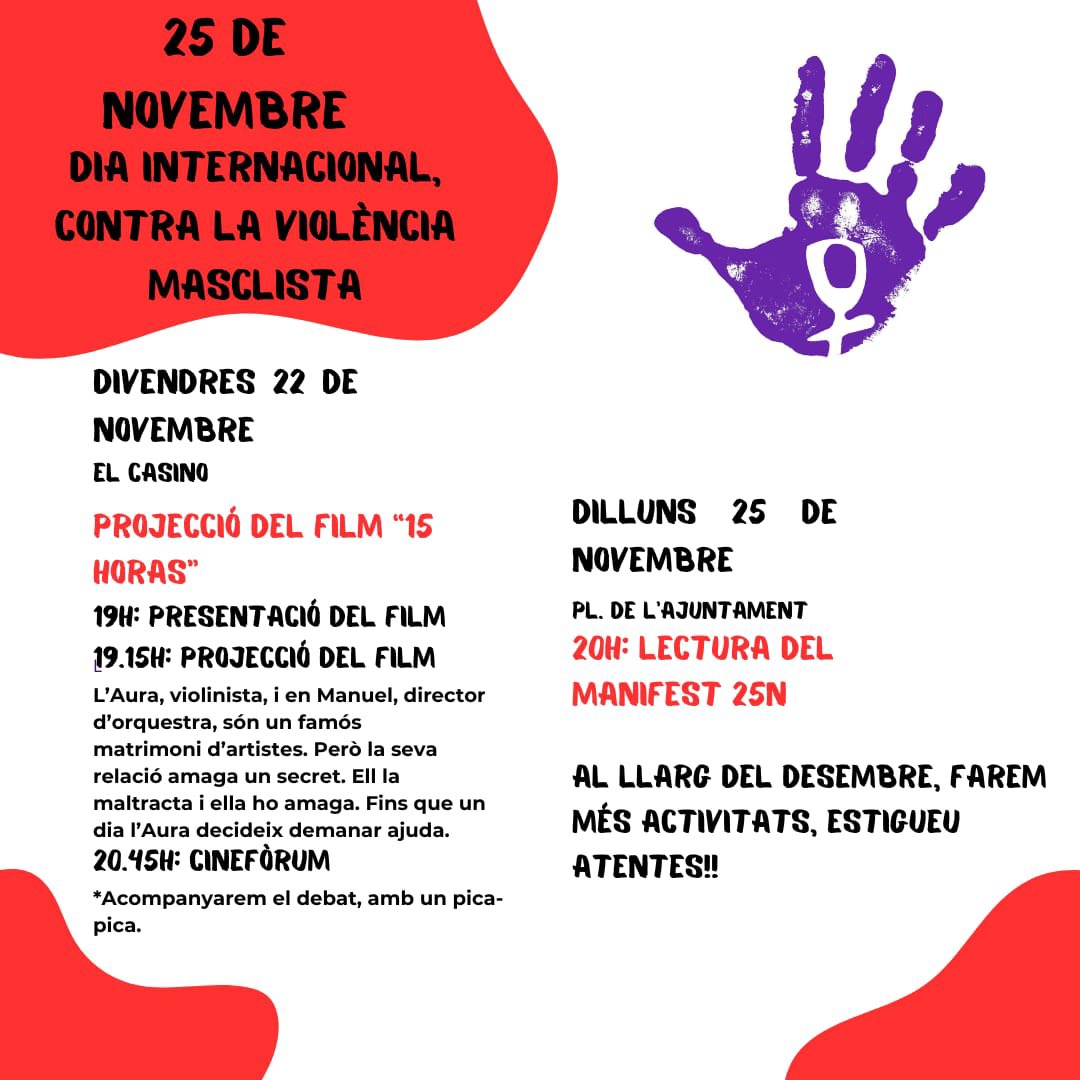 Novembre feminista a Campdevànol! 

Un any més, amb motiu del 25N, s’organitzen un seguit d’actes.