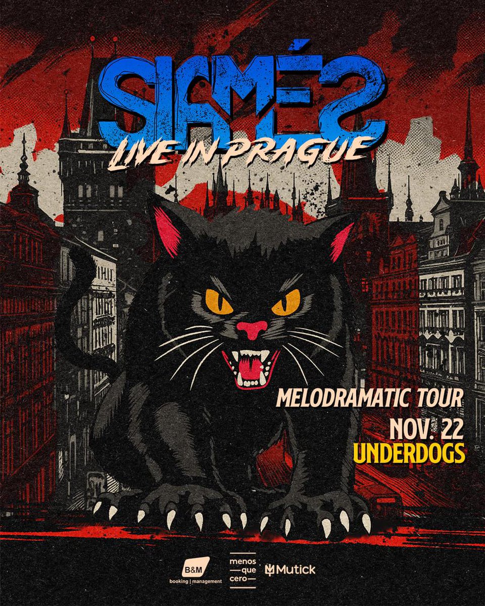 Tonight the MELODRAMATIC TOUR arrives to PRAGUE 🇨🇿
Join us at Underdogs to celebrate and support the release of our new album 𝘔𝘌𝘓𝘖𝘋𝘙𝘈𝘔𝘈𝘛𝘐𝘊 and all the band’s classics.

🎫 Tickets available 👉 linktr.ee/siames