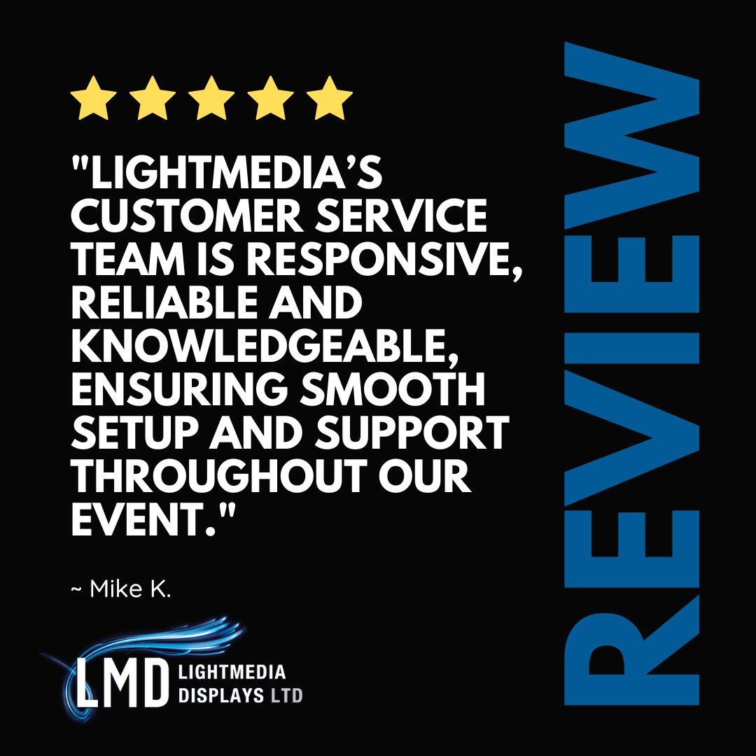 🌟 Review 🌟

“Lightmedia provided us with a high-quality big screen that was perfect for our events.  Their customer service team is responsive, reliable and knowledgeable, ensuring smooth setup and support throughout our event.”

🌐 lightmedia.co.uk
📞 0333 600 6000