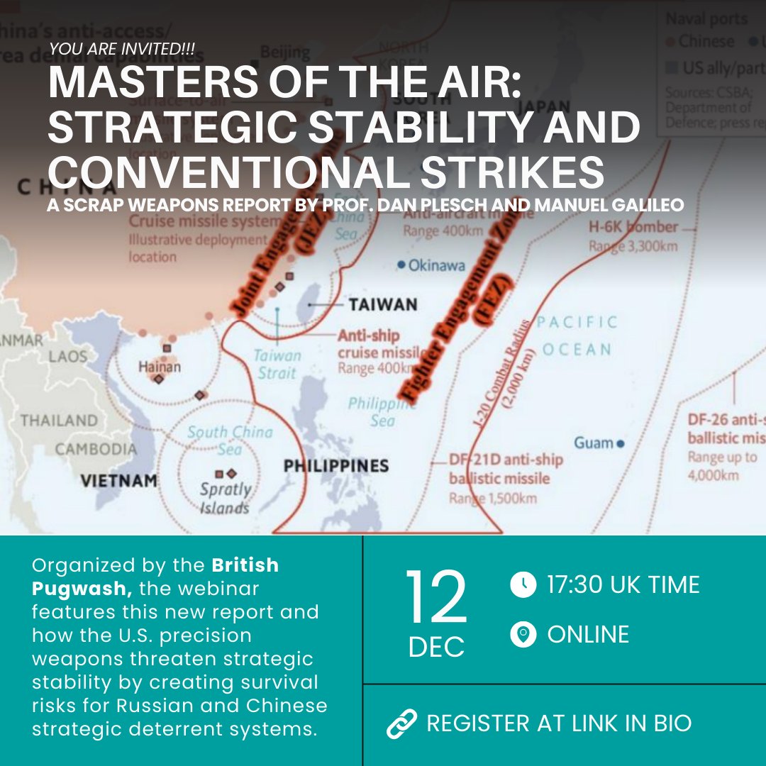 🌐📢Join us for a webinar organized by <a href="/BritishPugwash/">British Pugwash</a> where <a href="/DanPlesch/">Dan Plesch</a> &amp; Manuel Galileo will be presenting on their new report "Masters of the Air: Strategic Stability and Conventional Strikes"

Register here: zoom.us/meeting/regist…