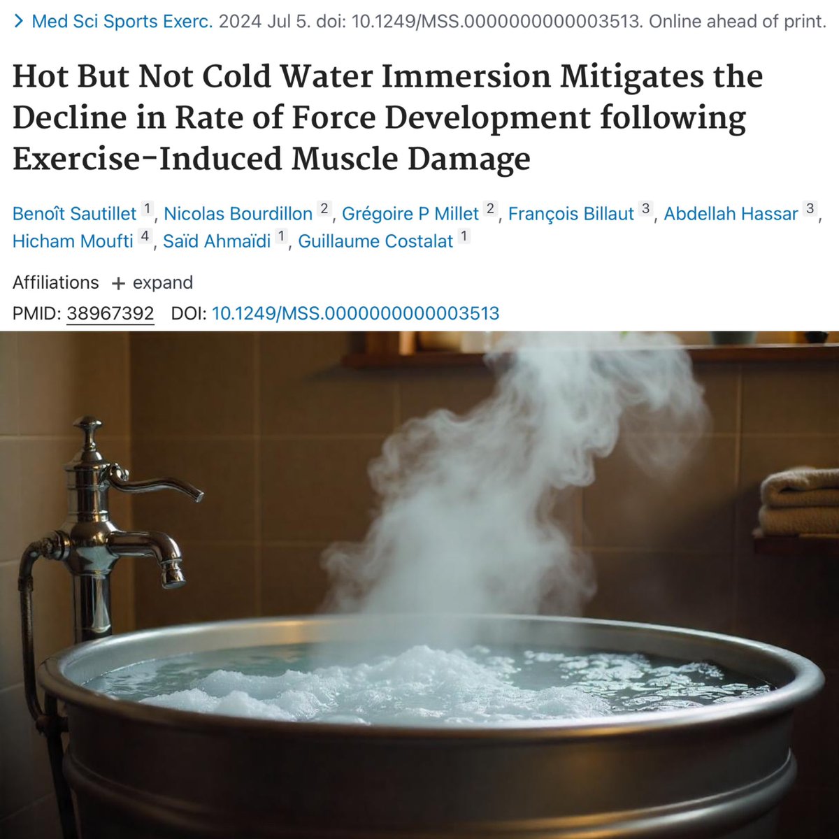 Heat is better than cold for recovery of muscle power 🌡️

Cold water immersion is widely promoted as a form of exercise recovery but could heat provide better outcomes? 🧐

This new study recruited 30 active males to complete a muscle damage protocol immediately followed by