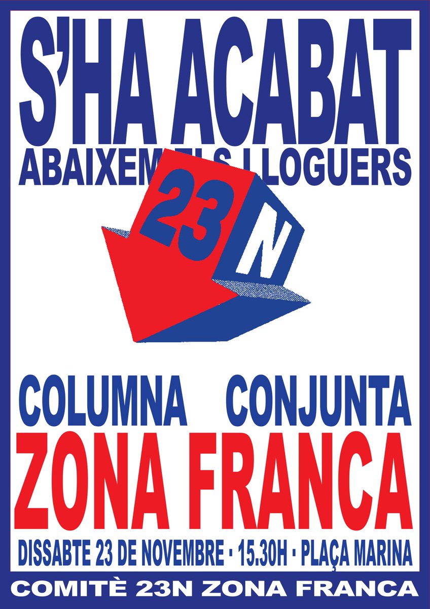 Aquest 23 ho deixarem clar. S'ha acabat!

Quedem al barri a les 15:30 a plaça Marina per unir-nos a la columna que vindrà des de l'Hospitalet.