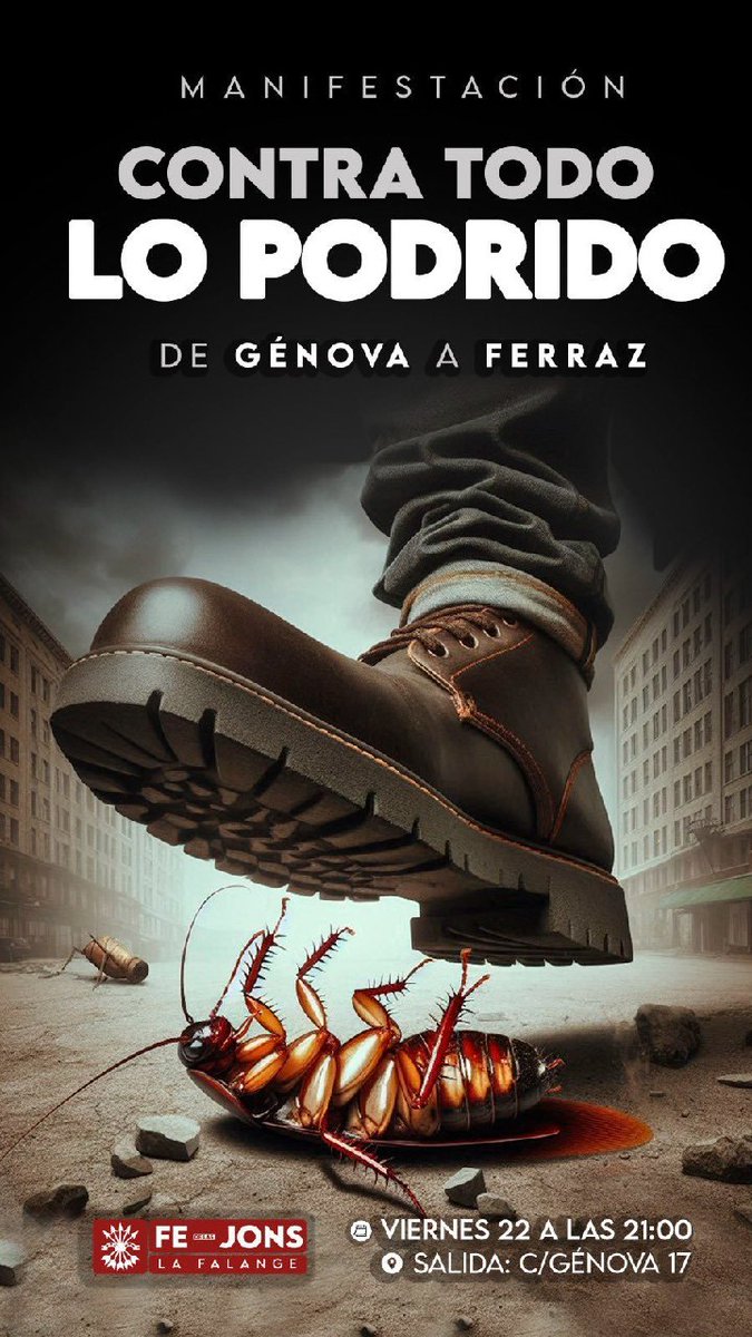 MasRazonqUnSant's tweet photo. ¡LLEGAREMOS HASTA FERRAZ!

¡Volveremos a Pasar!

¡Contra todo lo podrido!

📍De Génova a Ferraz
🗓️#22Noviembre
🕘21h

¡Arriba España!

¡Abajo el #Régimendel78!

@eldiarioes @publico_es @EFEnoticias @europapress @sextaNoticias @informativost5 @InformativosTM @La_SER @elespanolcom https://t.co/JJ1uTznPXI