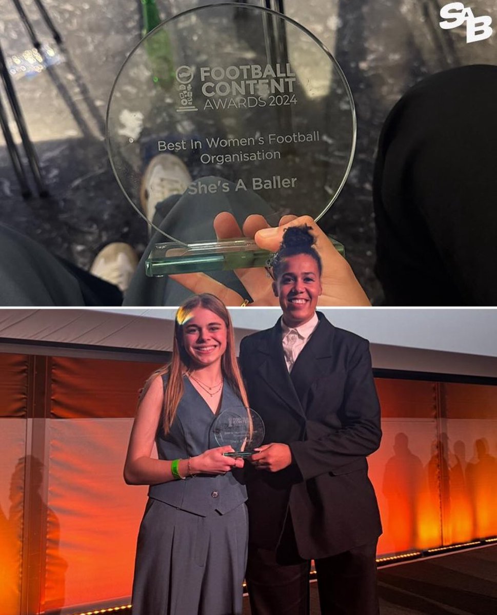We’re super excited to announce that we won The Best Women’s Football Organisation 2024 at the Football Content Awards 🫶

It’s been a huge six years, championing the women’s game!

 Thank you for being part of our journey! 

Big love from the SAB Team 🫶

#shesaballer