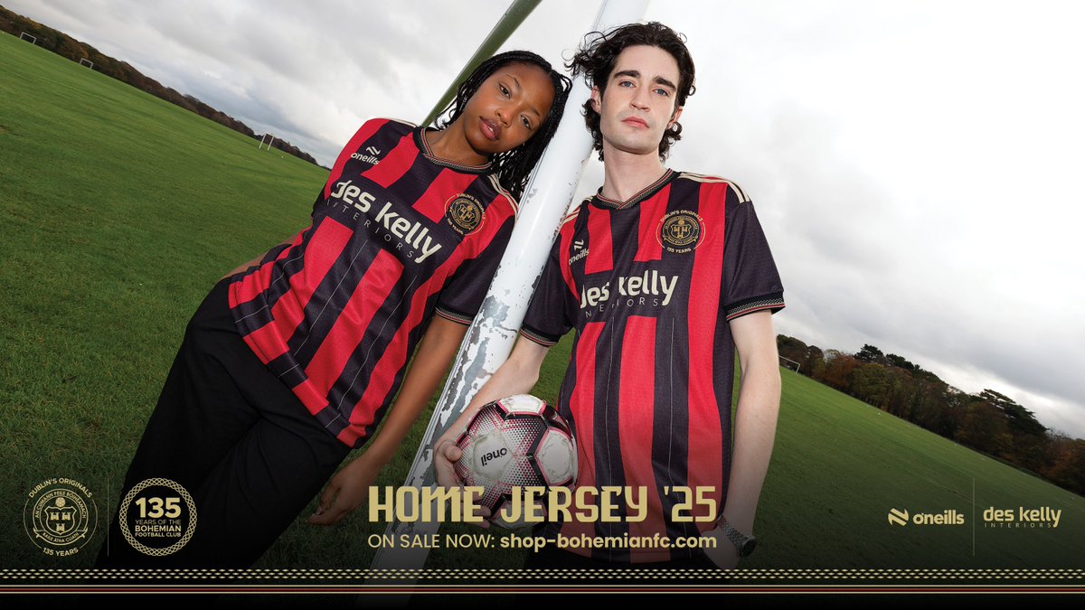 bfcdublin's tweet photo. Our 2025 home shirt. 🔥   

Designed in-house by club designers, it celebrates our 135th anniversary and was photographed where it all began, The Phoenix Park. ❤️🖤

Manufactured in Dublin by club partners @ONeills1918.  

Buy here: https://t.co/yJEJDQTNbB 

More info: https://t.co/ubqEXGSRcs