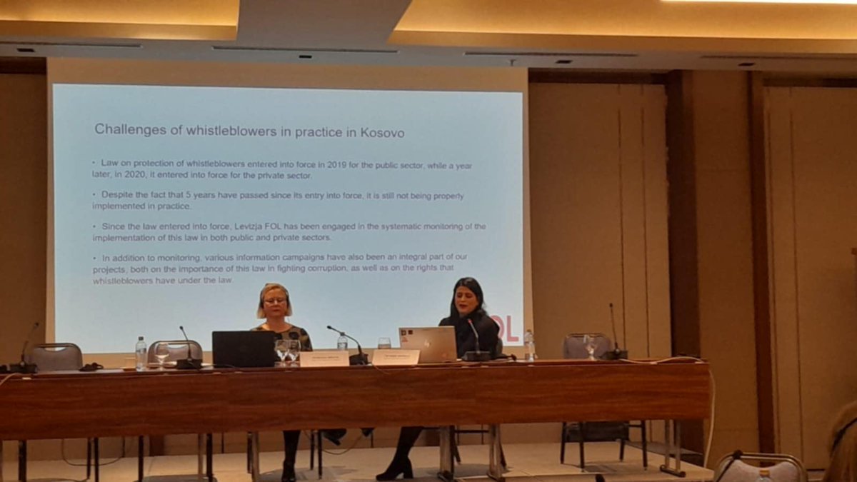 FOLMovement's tweet photo. 📢 🤝With the support of the @StateINL  in Kosovo, FOL participated in the Regional Anti-Corruption Conference in Skopje 🇲🇰.
@MegiNimani presented the organization's efforts and achievements in whistleblowing and legal practices in Kosovo. 
 #AntiCorruption #WesternBalkans https://t.co/Uh4Cip87vk