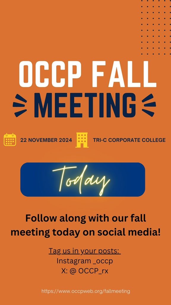 OCCP_rx's tweet photo. Today is the day!!!!! Follow along our 2024 Fall Meeting on social media today! Don���t forget to tag us in your posts!!! https://t.co/rKPnXaY5g0