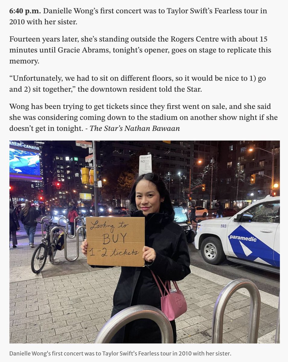 DanielleJWong's tweet photo. @erastourticks @RogersCentre @taylorswift13 Me at N1 outside the Rogers Centre featured in the Toronto Star newspaper. I've been trying but have yet to get Eras tickets. 😭🫶 https://t.co/vj81BOKJGV