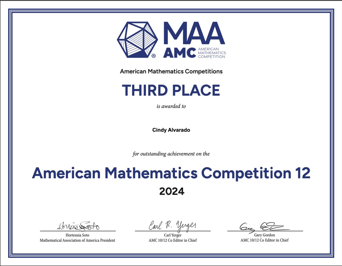 PanthersGchs's tweet photo. The result of the American Math Competition (AMC) held last November 12, 2024 is OUT!
Our Granville Central High School Math Club team achieved a total team score of 1089, which earned us the School Certificate of Honor! https://t.co/kY8yzukqUt