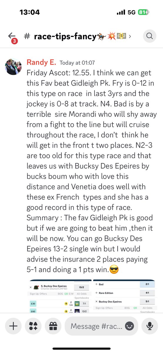 TICCircleTips's tweet photo. Ascot 12.55. Busky Boom 💥 we lumped even with Gidleigh in the race, we were that confident of the win and we even laid Bad because he had no chance 🤑🤑😎💥Discord members buzzing and made a killing https://t.co/H5f6PZrgW7