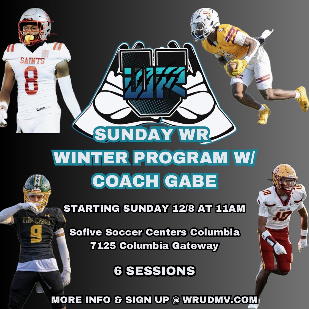 Winter WR Program starting Sunday December 8th 🚨

This is the best opportunity for you to take your game to the next level!

For more information &amp; to sign up follow the link below.

wrudmv.com/service-page/w…

#widereceivertraining #explore #howardcountyMD #highschoolfootball