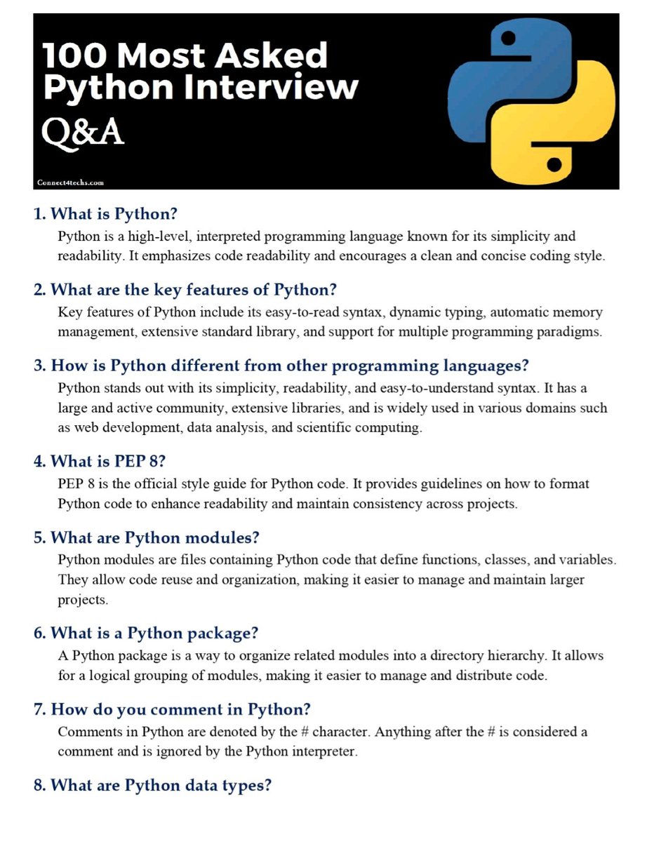Eyowhite3's tweet image. 100 Most Asked Python Interview Q &amp;amp; A: