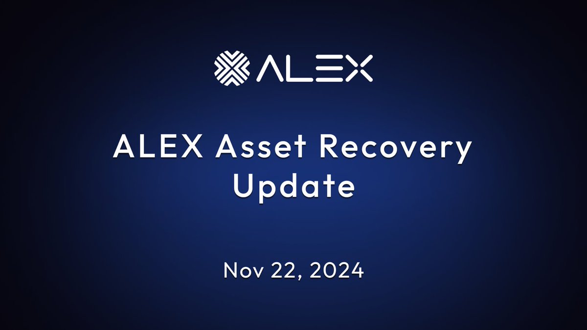 ALEXLabBTC's tweet photo. ALEX Asset Recovery Update | November 22, 2024

Dear ALEX Community,

We’re providing the latest update on our ongoing asset recovery efforts as part of our continued commitment to transparency and action. While we acknowledge the challenges that remain, we are steadily progressing in our recovery efforts.

🔸 Recoverable Assets Confirmed
Since our last update on October 14, we have been working closely with centralized exchanges (CEXs) under court orders. We are pleased to report the confirmation of a potentially recoverable amount of:

994,622.90 STX
68.75 ETH
321,351.31 USDT

These confirmations mark an important step forward, although the figure does not yet include assets from nine additional CEXs where confirmations are still pending.

🔸 Enhanced On-Chain Tracking
With the recent Nakamoto Upgrade, we’ve significantly enhanced our on-chain tracker, improving our ability to monitor the attacker’s activities. We’ve also expanded this tool to support tracking other incidents beyond the ALEX recovery effort, reinforcing the security infrastructure of the broader Bitcoin DeFi ecosystem.

🔸 Attacker Activity Monitored
Since our last update, the attacker has moved a total of 3,818,288.4 STX, including 7,491.89 STX routed into Swapspace. We continue to monitor these movements closely and are working with all relevant parties to address these developments.

🔸 Protocol Revenue Insights
Amid the ongoing recovery process, the ALEX protocol continues to generate value for its users. Since September 3, the protocol has generated 79,320 STX in revenue from 97 tokens traded on the ALEX AMM. This data remains fully transparent and accessible to the community through our Recovery Overview Dashboard: https://t.co/Ofz2kAibAw.

We deeply value your patience and steadfast support as we work diligently to resolve this situation. While the journey is complex, our focus remains on recovering and safeguarding assets for the benefit of our community. Together, we will continue to strengthen and evolve the ALEX ecosystem.

Thank you for being a vital part of this effort.

– The ALEX Lab Team