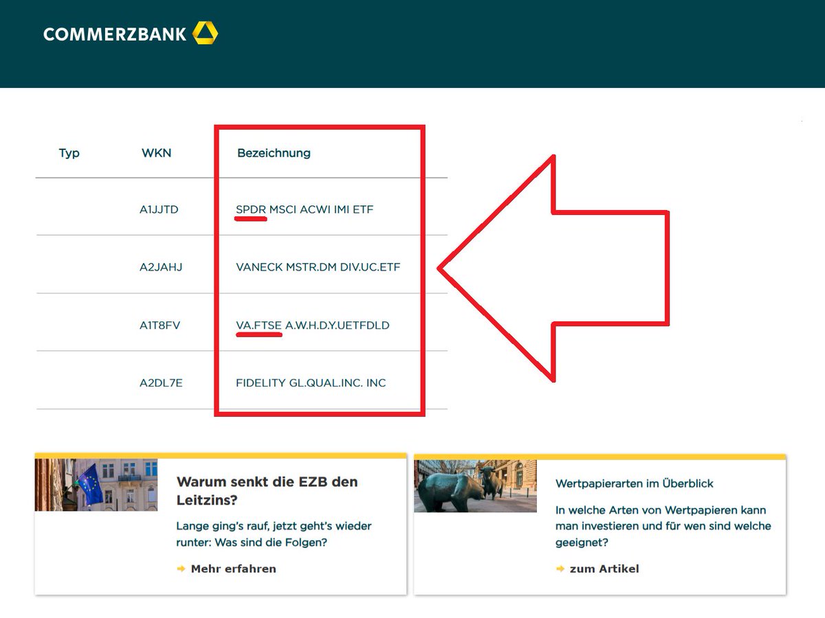 Eine #Verbesserungsvorschlag an das liebe @Commerzbank Team: Könntet ihr bitte alle Anbieternamen der #ETFs ausschreiben und nicht abkürzen! Was bedeutet bitte für einen Laien SPDR oder VA.FTSE? Wieso können es die Start-Up Finanzapps und ein Konzern wie #Commerzbank nicht? Danke