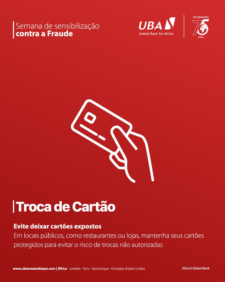 ubamoz's tweet image. Veja algumas dicas de como proteger o seu cartão.

Fique atento as dicas de segurança de dados que iremos partilhar durante a semana.

#semanacontrafraude #fraudezero #naotamatratarfraude #fraude #seguranca #bancoglobalafricano #ubamz