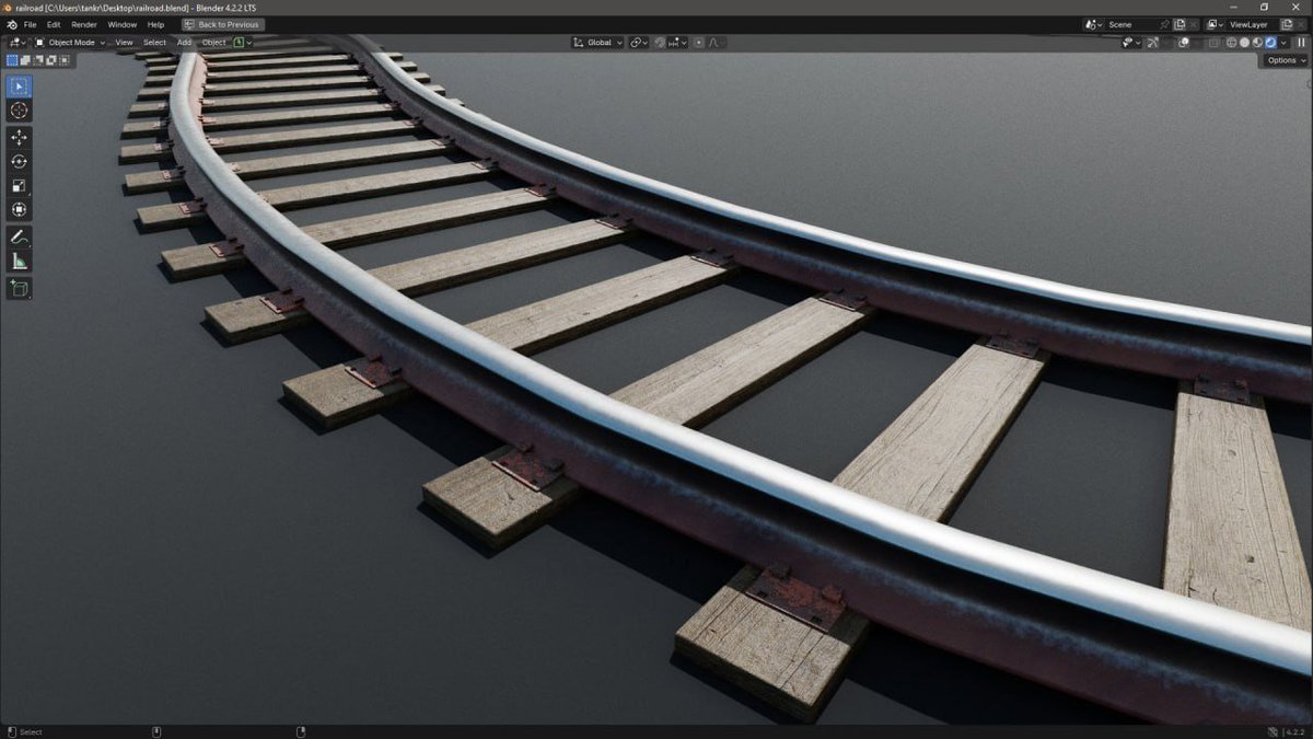 Tankred_Daeron's tweet image. Procedural customizable railroad tracks via modifiers. More info in the comment section below.

#blender3D #3D #ProceduralMaterial #Procedural #b3d