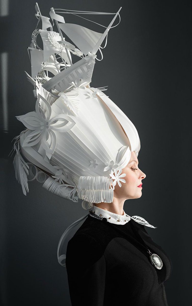 Baroque Paper Wigs by Asya Kozina who also designs life-sized sculptures, wedding dresses and masks, all 100% out of paper #WomensArt