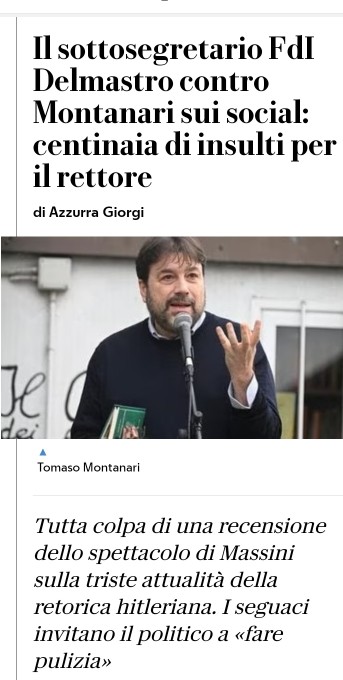 Mille Delmastro non valgono un Montanari..
Continua così Rettore,hai le spalli forti e un pregio enorme..Non sei solo.
 <a href="/tomasomontanari/">Tomaso Montanari Presidente</a>