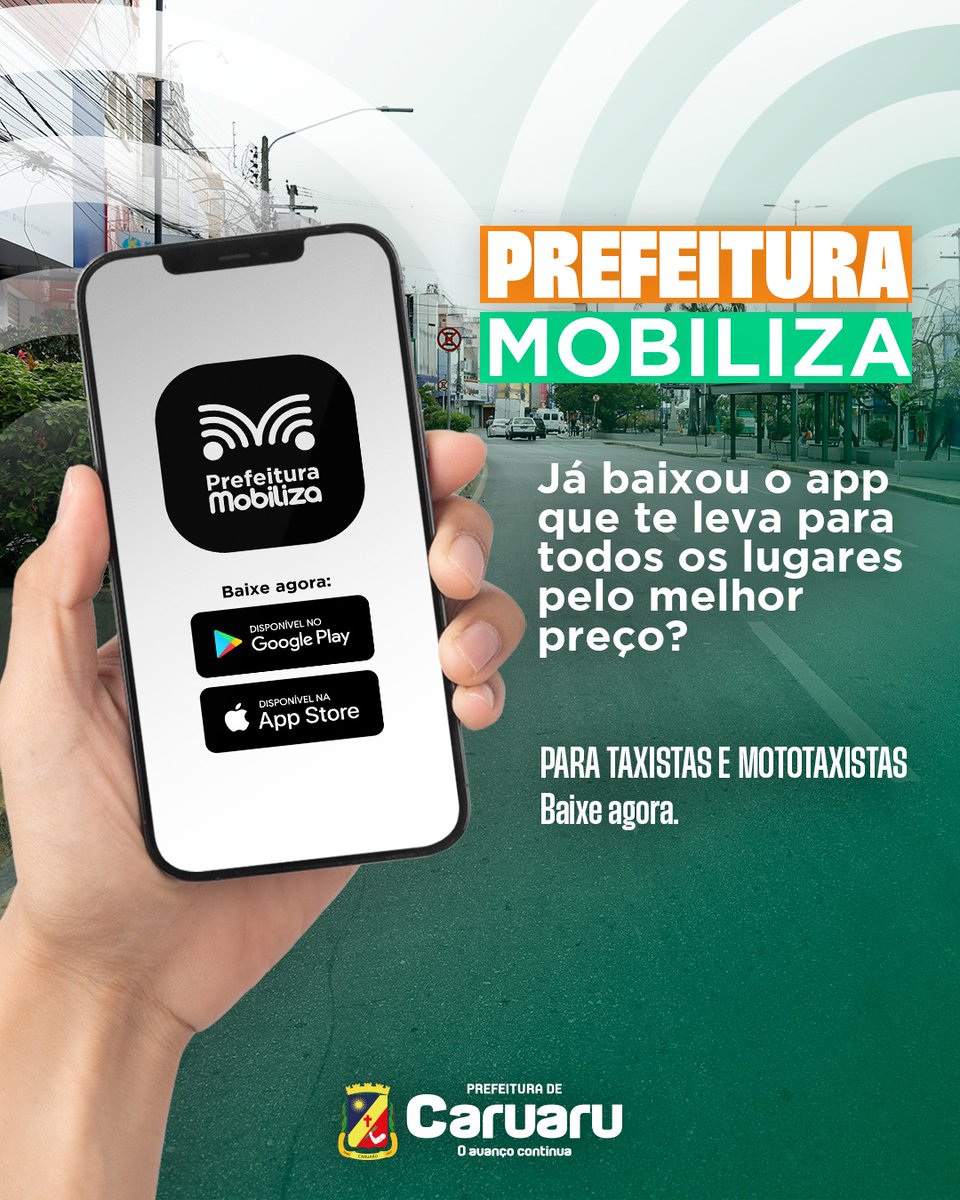 O app, que está disponível no Google Play e na Apple Store, te leva para os 4 cantos de Caruaru pelos melhores preços! 🏍 Seguro e eficiente, no Prefeitura Mobiliza você pode realizar corridas com taxistas e mototaxistas, que recebem o valor integral da viagem. Legal, né? 👏👏