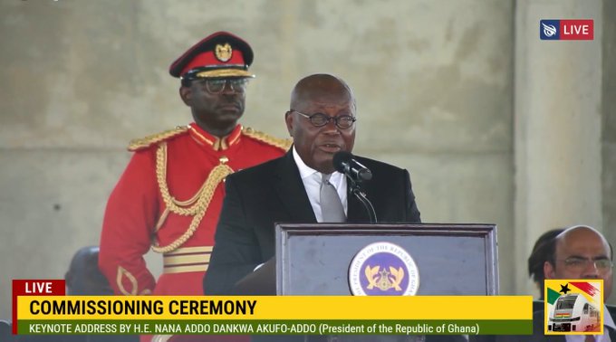 NPP_GH's tweet photo. Keynote address by H.E @NAkufoAddo, President of Ghana at the Commissioning Ceremony of the Tema - Mpakadan Standard Gauge Railway line and DMU Trains. 🚆🛤️🇬🇭

Click link to watch: https://t.co/2N2CNhaUxE
#AkufoAddoLegacy
#VoteNumber1 for Bawumia https://t.co/HWqqCst4ms