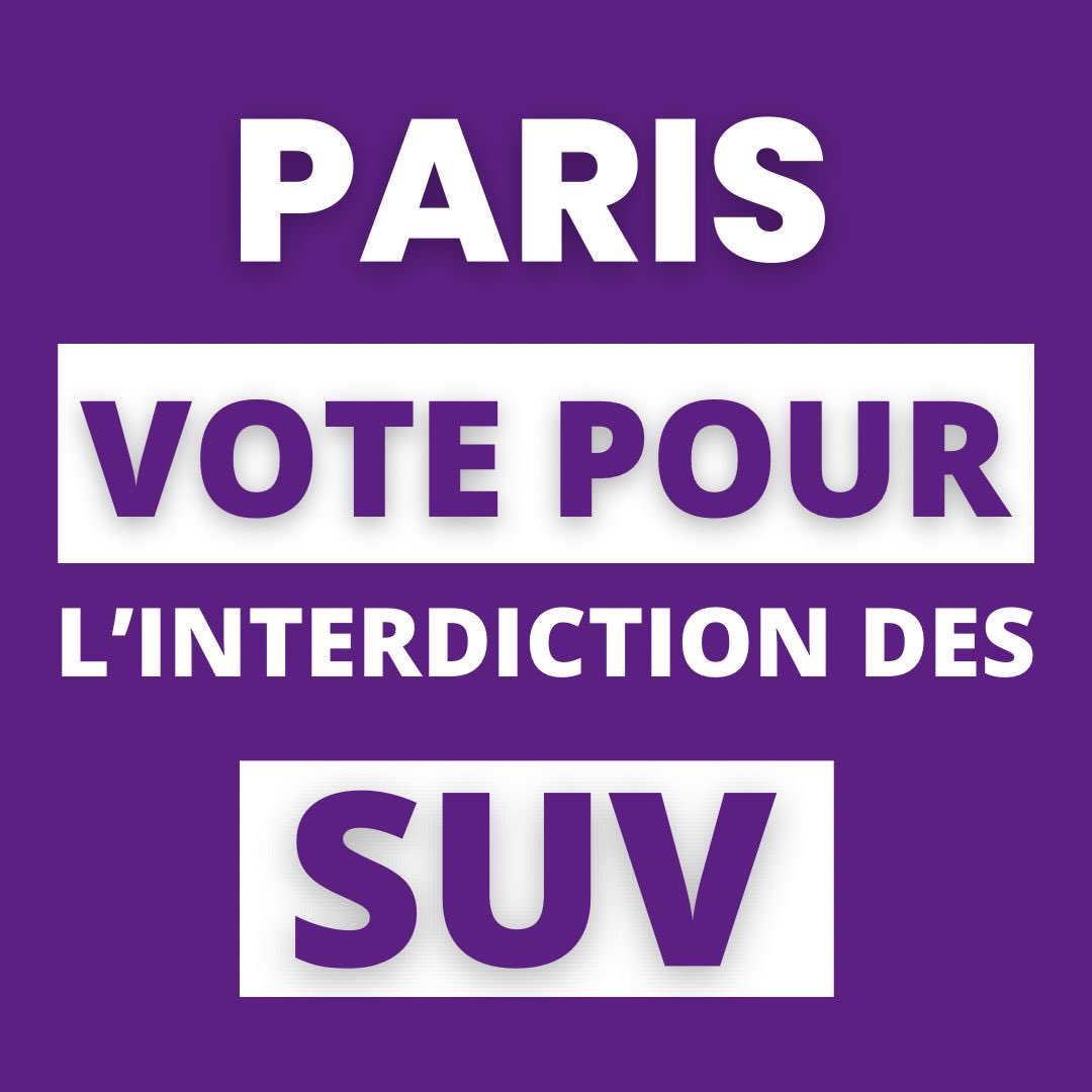 SUV partout, sécurité nulle part. 

Paris est le département dans lequel se vendent le plus de SUV. 

C’est un non-sens dans une ville aussi dense. 

C’est un danger pour les piétons et les cyclistes. 

Le Conseil de Paris vient de voter pour leur interdiction.