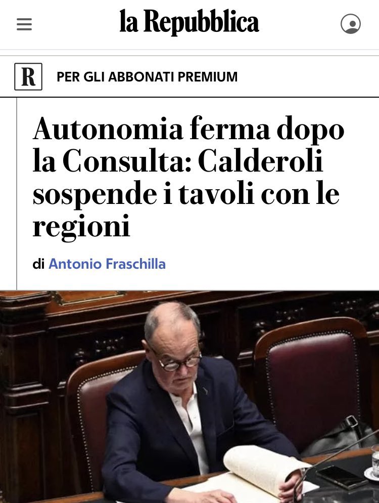 Martedì spiegammo al Ministro Calderoli che doveva bloccare le intese. Hanno fatto finta di nulla arrampicandosi sugli specchi con argomentazioni fuori dalla realtà. Oggi il Ministro deve sospendere i tavoli con le regioni. Avevamo ragione! L’autonomia differenziata si ferma!