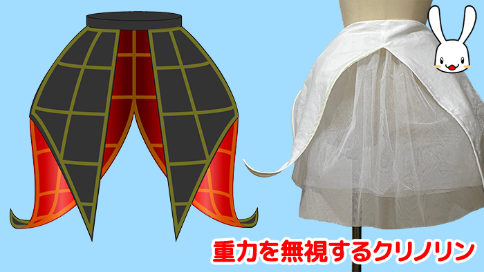 「お待たせいたしました!重力を無視したシルエットの作れるクリノリンの作り方動画にま」|服の作り方と型紙うさこの洋裁工房のイラスト