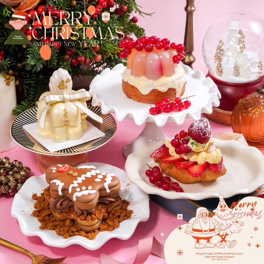 CroissantSusan's tweet photo. ‘Tis the season for sweetness! ❄️🎀🌸 Celebrate a White Christmas with our festive creations 🎂🍓💕, handcrafted to bring magic to every bite ✨💗. Available now at Susan Croissant – let the holiday cheer begin! 🎅🏻🎄🩷 https://t.co/kBxrAMS8uc