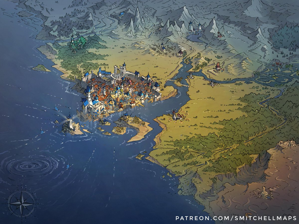 Forgotten Lands - a region map that I created for Forgotten Adventures channel on twitch!

Finally I painted a city with this scale and level of details! Proud of it.