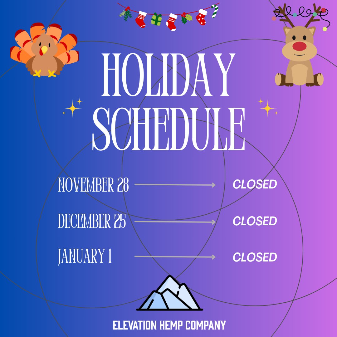 We'd like to wish our customers a Happy Friday as we roll in to the Holiday Season!

Please take note of our closure schedule for the Holidays. Our store location and deliveries will be closed these days.

Have a great weekend and we hope to see you at this shop!